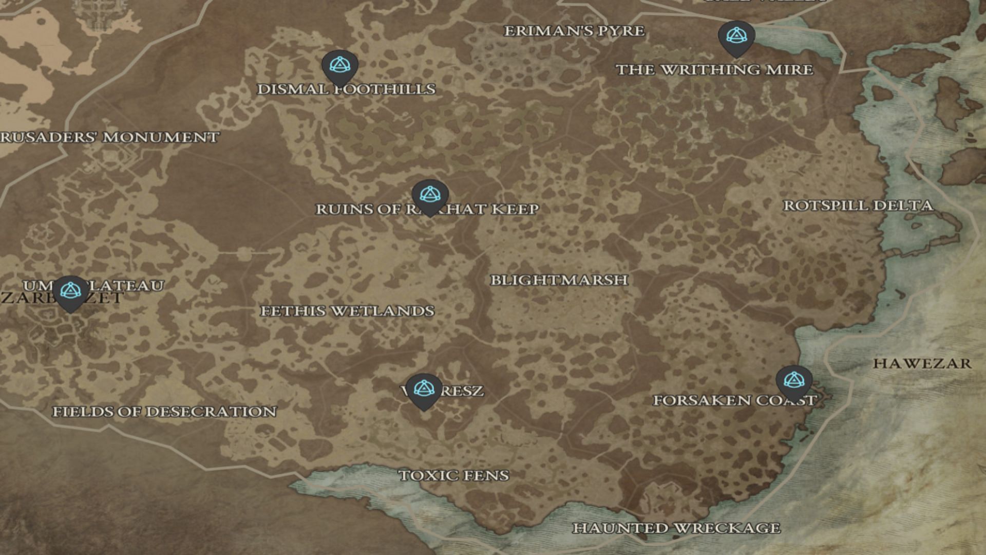 All Hawezar waypoints (Image via Mapgenie.io)
